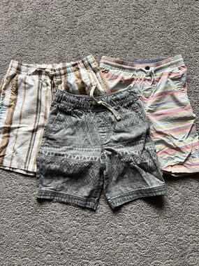 Boys' Neutral and Pastel Striped Pattern Drawstring Shorts Lot of 3